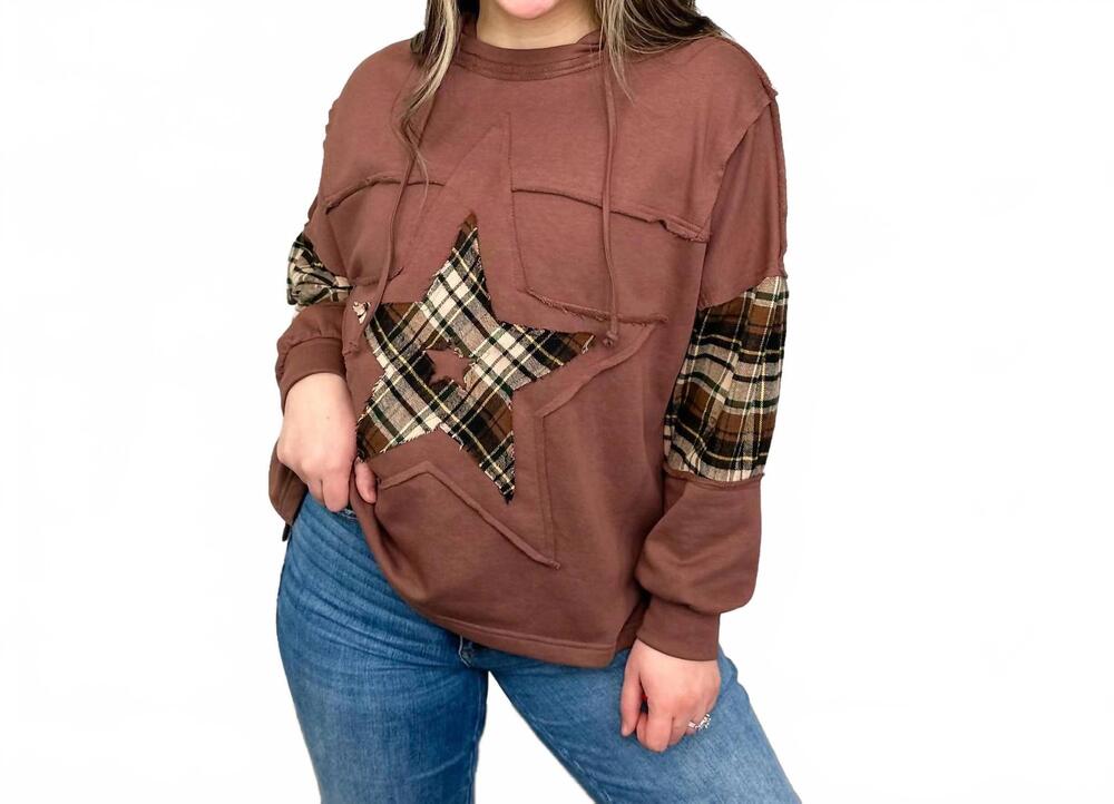 NEW BIBI star memories long sleeve hooded top in brown - Picture 4 of 5